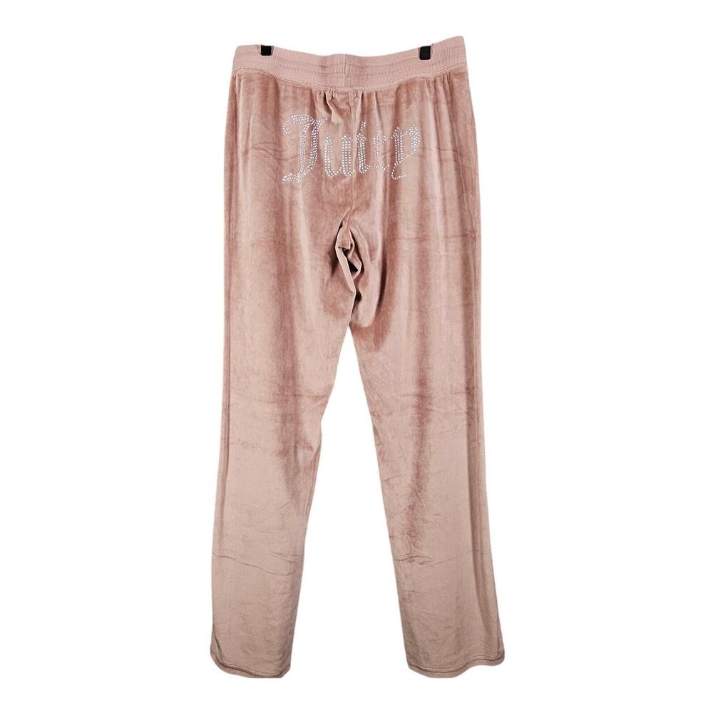JUICY COUTURE WOMEN’S VELOUR LOUNGE RHINESTONE “JUICY” BACK PINK PANTS – SIZE L